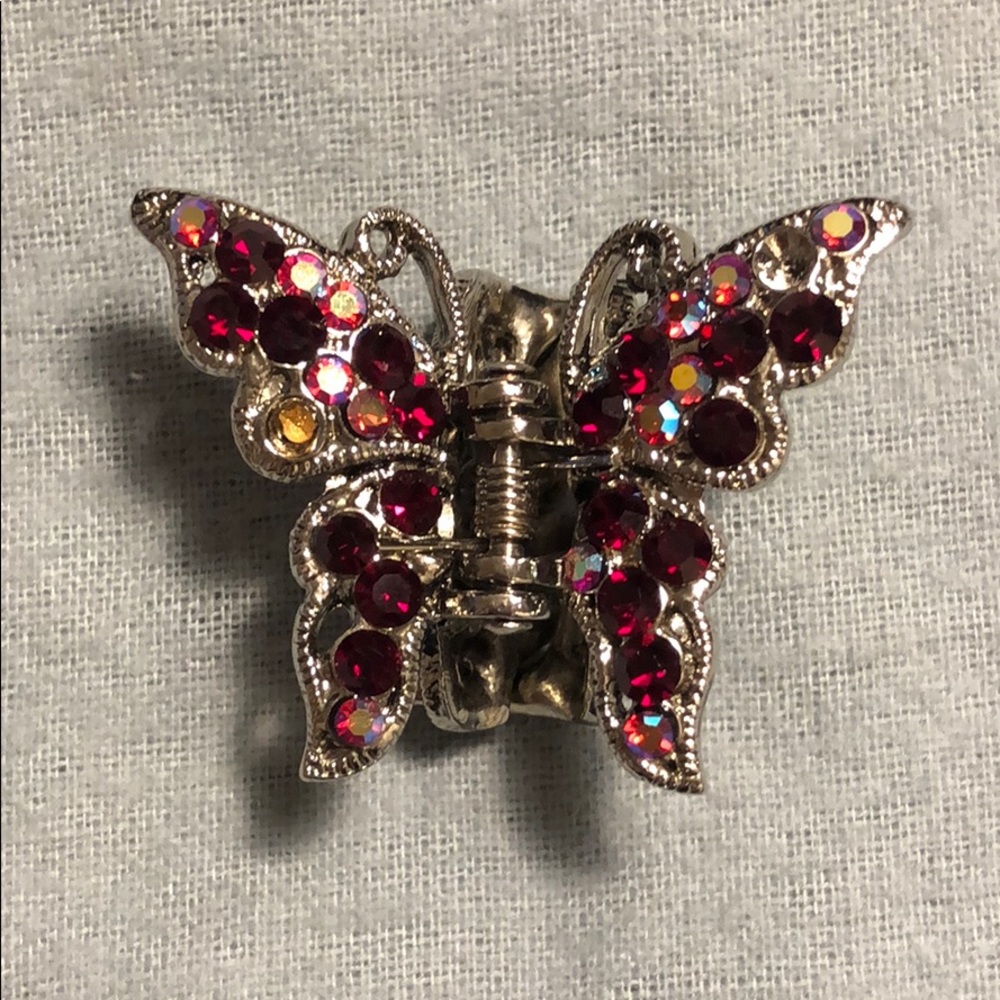 Sparkly Red Rhinestone Butterfly Clip